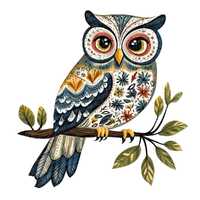 Folk Owl PNG Clipart, 12x Patterned Owls on Branches Clip Art Set, Printable Digital Clip Art, Paper