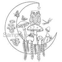 Owl on the Mushroom Moon, Coloring Page