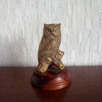 Beautiful Brass Owl Figure With Detailed Feathers On A Wooden Base | Solid Brass