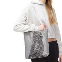 Abstract Owl Tote Bag, Hand Drawn Black and White Design - Eco-Friendly Shopper, Shoulder Bag, Groce