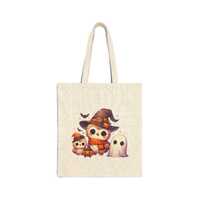 Cute Halloween Tote Bag | Kawaii Owl Ghost Canvas Bag | Trick or Treat Bag | Halloween Gift | Reusab