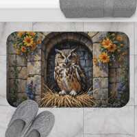 Rustic Owl Bath Mat: Memory Foam Microfiber, Anti-Skid