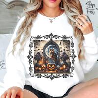 OWL Pumpkin Crescent Moon Black Rose Gothic Sweatshirt - Owl Lover Gift - Halloween Cute Sweatshirt 