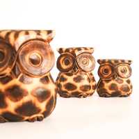 Vintage MCM Pyrography Owl Graduating Set Of 3 Mid Century Modern Wood Decor