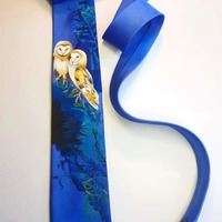 Silk Tie, Necktie, Owl, Abstract Tie, Kingfisher, Painting on Silk, Bird Watchers