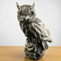 Antique Brass Owl Figurine – Large Vintage Copper Owl Statue – Retro Animal Decor &ndash