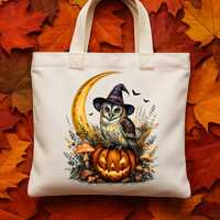 Barn Owl Tote Bag Halloween – Jack-O’-Lantern Owl Canvas Tote – Spooky Cute Owl Gi