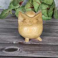 Small Carved Wooden Owl Figurine, Vintage Animal Decor