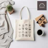 Funny Owl Doodles Hand Drawn Graphic Canvas Tote Bag, Black White Owl Design on Reusable Tote Bag,Fu