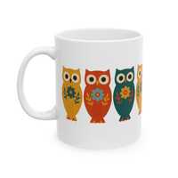 Swedish Folk Art Owl Mug: Colorful Nordic Ceramic Coffee Cup