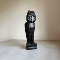 Vintage Carved Wooden Owl Figurine Dark Stained Walnut Look Mid Century Modern Sculpture Folk Art Ru