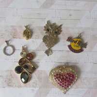 Pendants collection x 6. Owl. Hard Rock Cafe enamel. Heart with pink and white crystals. Glass shape