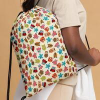 Owls Printed Drawstring Bag, Owls Lover Gift, Birds All Over Print Travel Bag, Small Shopping Grocer