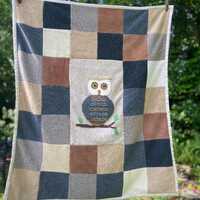 Owl Cashmere Baby Blanket Woodlands Recycled Repurposed Quilt Crib Stroller Shower Gift