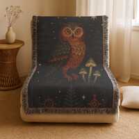 Owl Woven Throw Blanket – Mystical Forest Tapestry Blanket, Cottagecore Nature Decor, Boho Woo