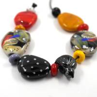 Bead set with birds owls , colorful whimsical art  bead handblown lampwork glass beads  ooak artist