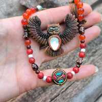 Gray owl pendant, Owl necklace, Wild bird jewelry