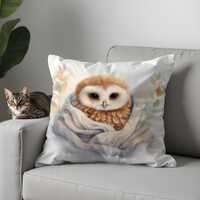 Cute Owl Pillow Covers, Watercolor Animal Throw Cushion Covers, Whimsical Bird Decorative Pillow Cov