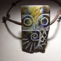 Owl Necklace, Labradorite stone, Hand Carved by Timucin Cakaloz
