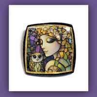 Butterfly Owl Goddess Bead Embroidery Puffy Square Peaceful Pendant Polymer Clay