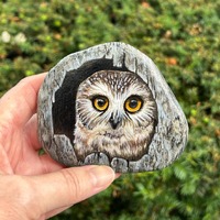 Realistic Saw Whet Owl Painted Rock Hand Painted Wildlife Art Stone Woodland Home Decor Owl Lover Gi
