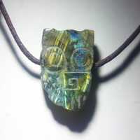 Owl Necklace, Labradorite stone, Hand Carved by Timucin Cakaloz
