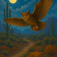 Great Horned Owl in a Moonlit Desert – Nocturnal Wildlife Print | Southwestern Night Sky Digit