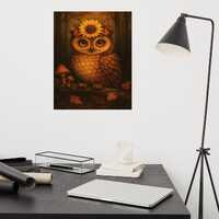 Realistic Autumn Owl Art Print – Sunflower Crown Owl Poster – Woodland Animal Wall Decor