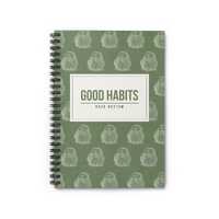 Habit tracker notebook with owl pattern, aesthetic green spiral planner for wellness and routine