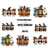 Halloween Owl Clipart Bundle PNG - Cute Witch Owls Digital Download - Fall Autumn Sublimation Graphi