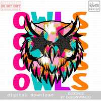 Owls PNG Digital Download Preppy Neon Star-Eyed Mascot Sublimation Design School Spirit Shirt Game D