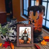 Witch Owl Halloween Ornament – Porcelain and Wood – Fall Gift or Halloween Tree Decorati
