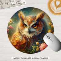 Vibrant Owl Mousepad – Colorful Sublimation Art, Round Mousepad
