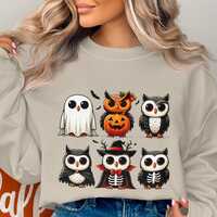 Halloween Owls PNG Digital Download, Cute Ghost, Pumpkin, Witch, and Skeleton Bird Clipart for Spook