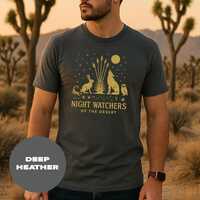 Desert Night Watchers Graphic Tee: Coyote, Owl, Scorpion - Boho Style