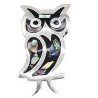 Vintage Roma Owl Brooch Green Eyes Gold Plate Costume Pin  2.25"