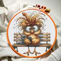 Funny Owl Cross Stitch Pattern, Cute Bird Embroidery PDF, Whimsical Animal Needlework, Digital Downl