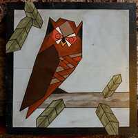 14” x 14” Hand-Painted Owl Barn Quilt – Folk Art Geometric Wall Décor