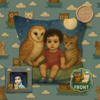 Personalised Owl and the Pussycat Cushion | Custom Illustrated Child Pillow | Poem on Back | Double 