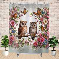 Cute Colorful Bird Shower Curtain, Owl Bathroom Curtain, Animal Print Bathroom Decor, Nature Inspire