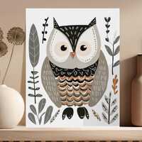 Cute Owl Digital Art Print, Whimsical Woodland Animal Illustration, Nursery Decor Wall Art, Kids Roo