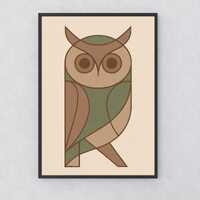 Geometric Owl Wall Art Print | Abstract Digital Download in Muted Earth Tones | Modern Flat Design f