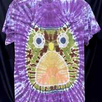 Owl Tie Dye * Green and Yellow Owl on Purple Background * Adult Size Large