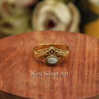 Rainbow Moonstone Brass Ring | Delicate Owl Design Ring | Celestial Inspired Jewelry | Everyday Stac