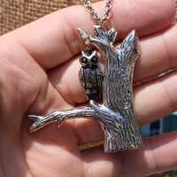 Vintage Bold Owl Modernist 1970s Statement Necklace, 18'' Long, Gorgeous Adorable Wisdom Gif