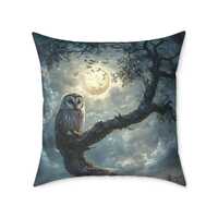 Moonlit Owl Canvas Pillow, Cozy Home Decor, Nature Lover Gift, Unique Cushion, Ideal for Relaxation,