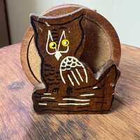 vintage owl wooden coasters