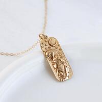 Gold Owl Necklace, 3D Barn Owl Pendant with Moon and Stars, Bird Charm for Wisdom and Insight, Woodl