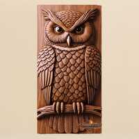 Owl STL File &ndash; Detailed 3D Relief Model of Owl on Branch | CNC Router Wildlife Carving | Aspir