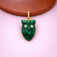 Malachite Owl Pendant Necklace &ndash; 925 Sterling Silver